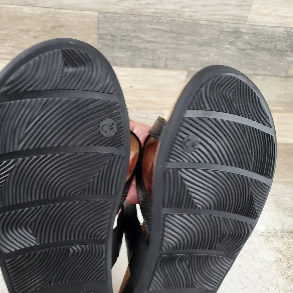 Vionic Carmela Womens Strappy Slide Sandals Sz 9 M Black Leather Toe Post Loop